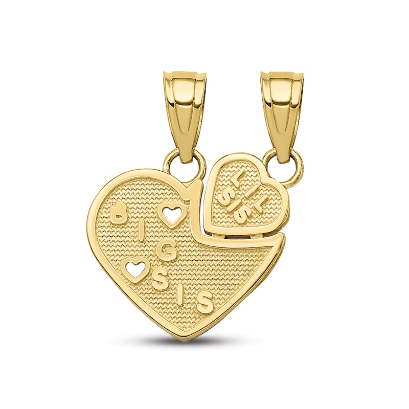 Big Sis & Lil Sis Heart Charms 10K Yellow Gold