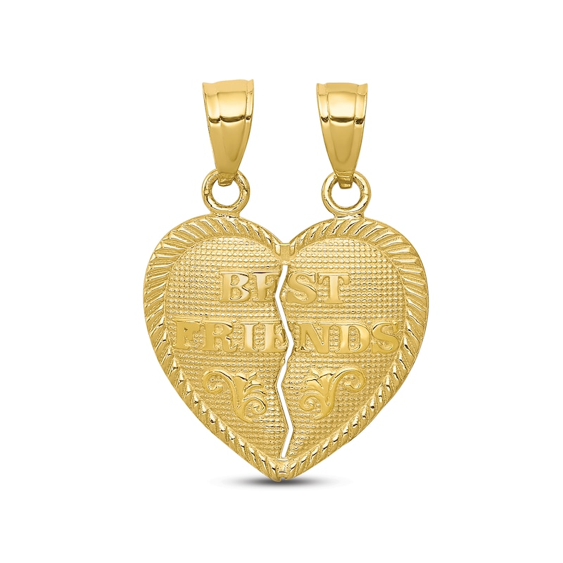 "Best Friends" Heart Charms 10K Yellow Gold