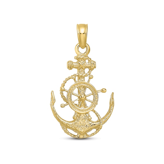 Men's Anchor & Ship Wheel Charm 10K Yellow Gold