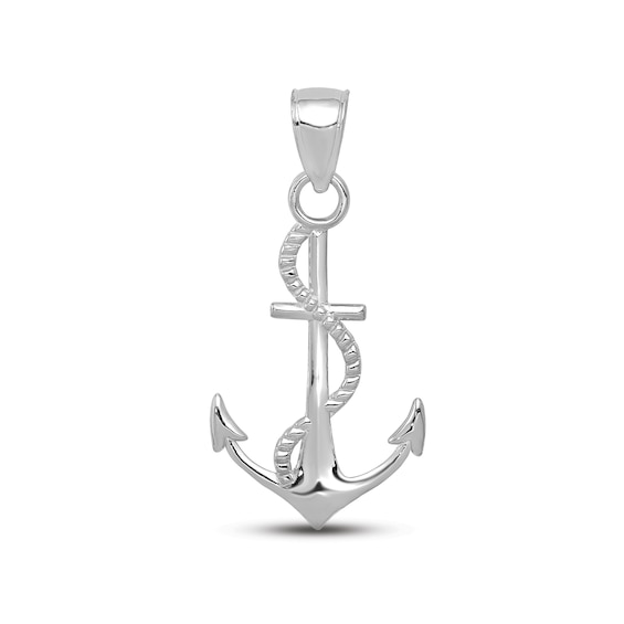 Men's Polished Anchor & Rope Charm 10K White Gold