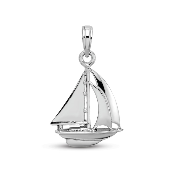 Men's Sailboat Charm 10K White Gold
