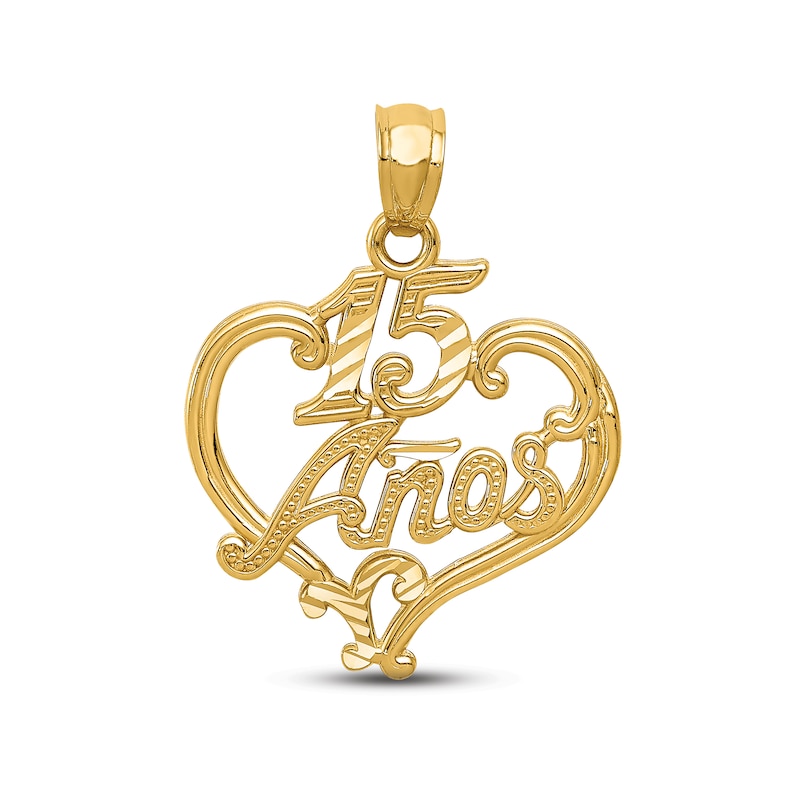 "15 Años" Diamond-cut Heart Charm 14K Yellow Gold