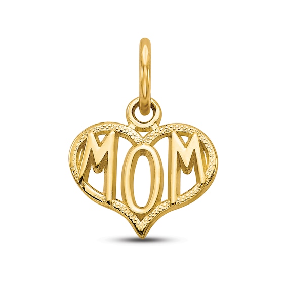 "Mom" Heart Charm 14K Yellow Gold
