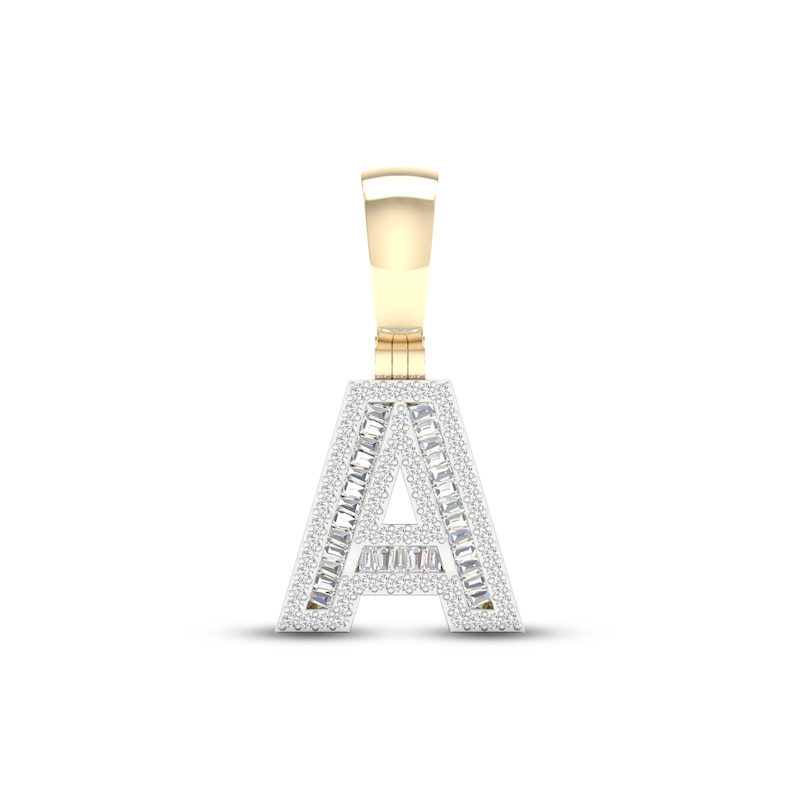 Main Image 1 of Diamond A Initial Charm 3/8 ct tw Baguette & Round-cut 10K Yellow Gold