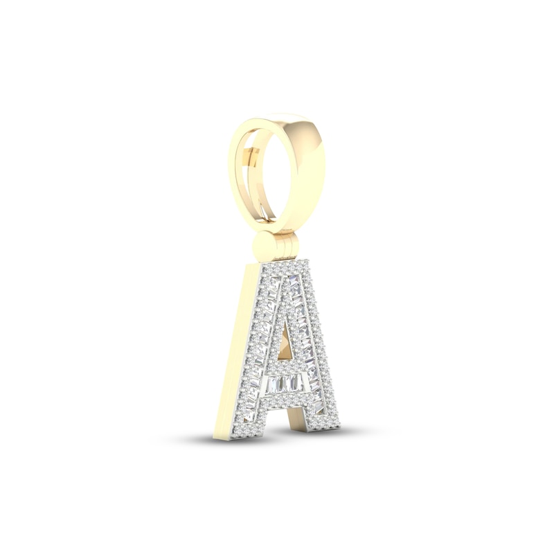 Main Image 2 of Diamond A Initial Charm 3/8 ct tw Baguette & Round-cut 10K Yellow Gold