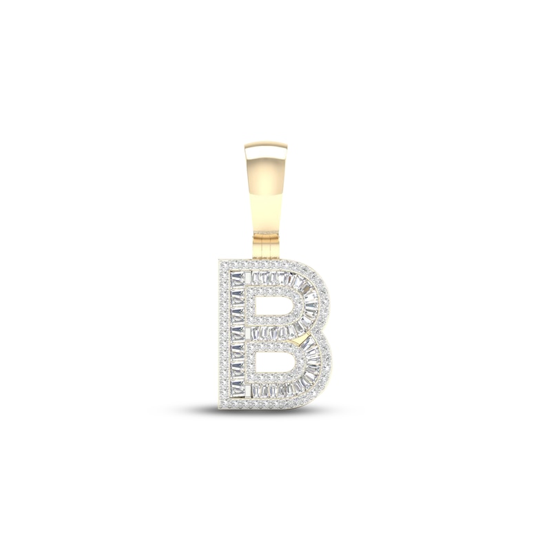 Main Image 1 of Diamond B Initial Charm 1/2 ct tw Baguette & Round-cut 10K Yellow Gold