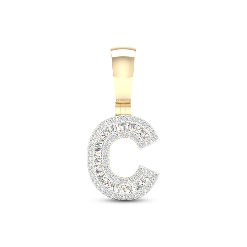 Diamond C Initial Charm 3/8  ct tw Baguette & Round-cut 10K Yellow Gold