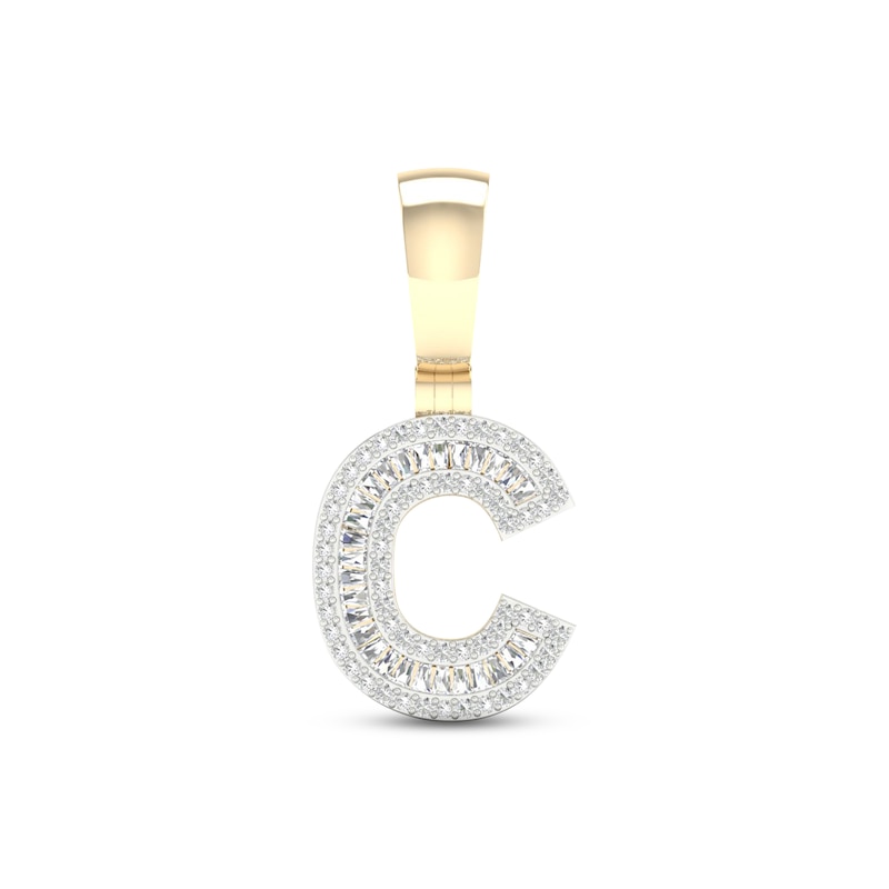 Diamond C Initial Charm 3/8 ct tw Baguette & Round-cut 10K Yellow Gold ...