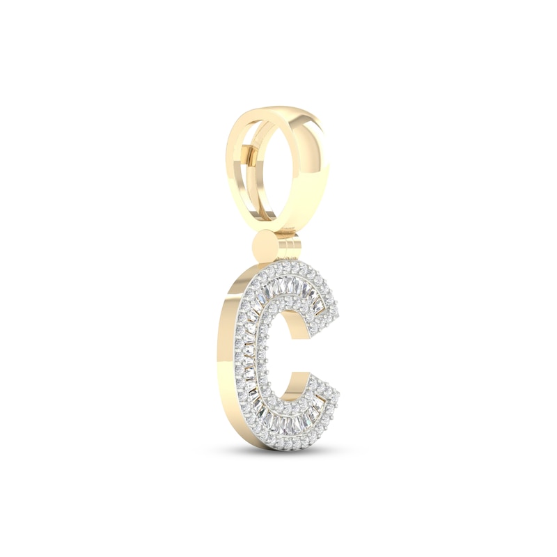 Diamond C Initial Charm 3/8 ct tw Baguette & Round-cut 10K Yellow Gold ...