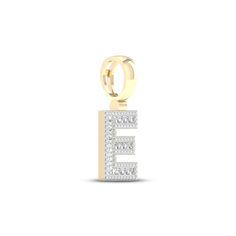 Main Image 2 of Diamond E Initial Charm 1/2 ct tw Baguette & Round-cut 10K Yellow Gold