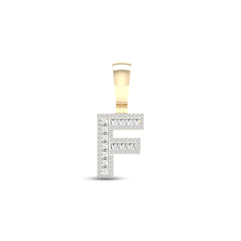 Main Image 1 of Diamond F Initial Charm 3/8 ct tw Baguette & Round-cut 10K Yellow Gold