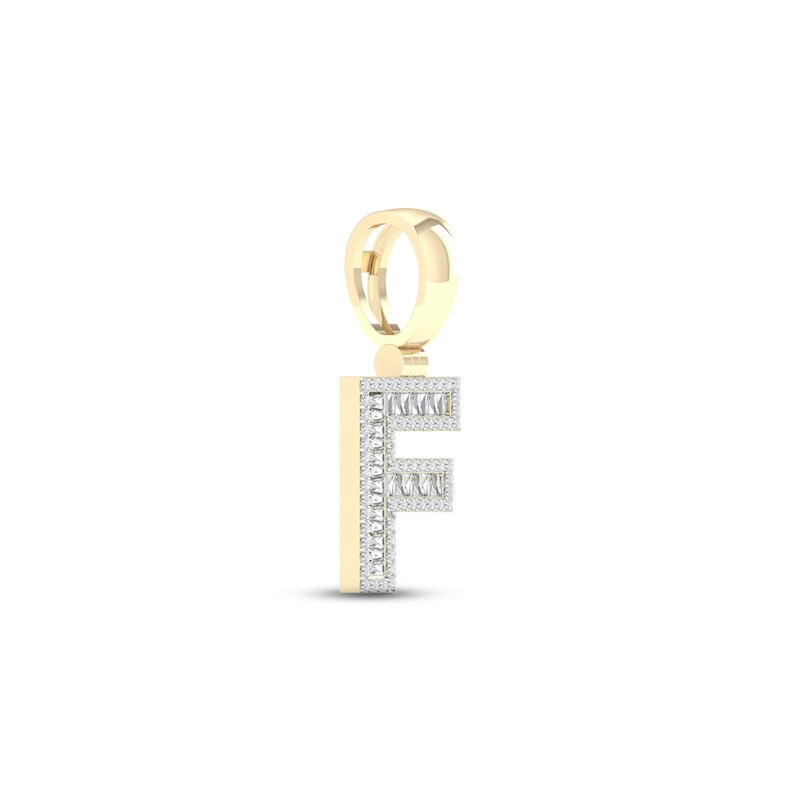 Main Image 2 of Diamond F Initial Charm 3/8 ct tw Baguette & Round-cut 10K Yellow Gold