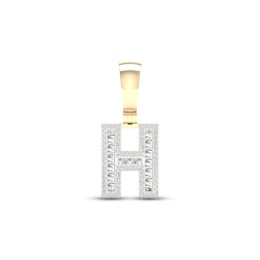 Diamond H Initial Charm 3/8 ct tw Baguette & Round-cut 10K Yellow Gold