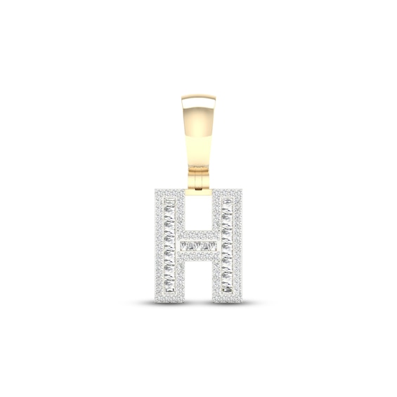 Diamond H Initial Charm 3/8 ct tw Baguette & Round-cut 10K Yellow Gold