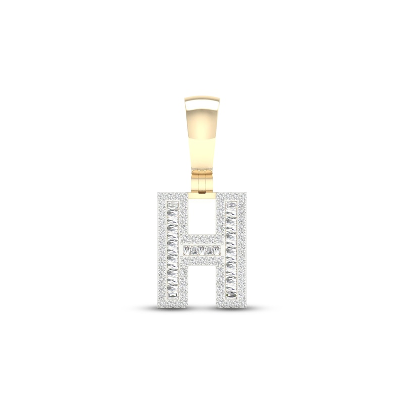 Main Image 1 of Diamond H Initial Charm 3/8 ct tw Baguette & Round-cut 10K Yellow Gold