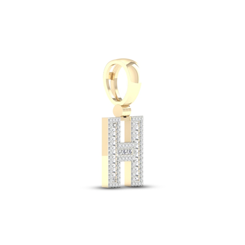 Main Image 2 of Diamond H Initial Charm 3/8 ct tw Baguette & Round-cut 10K Yellow Gold