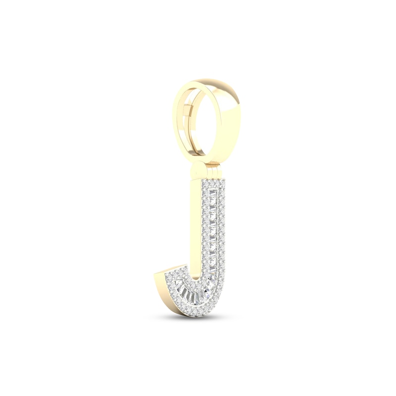 Main Image 2 of Diamond J Initial Charm 1/3 ct tw Baguette & Round-cut 10K Yellow Gold