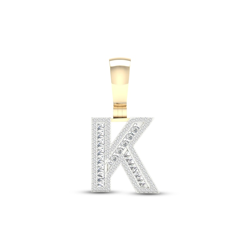 Main Image 1 of Diamond K Initial Charm 1/2 ct tw Baguette & Round-cut 10K Yellow Gold