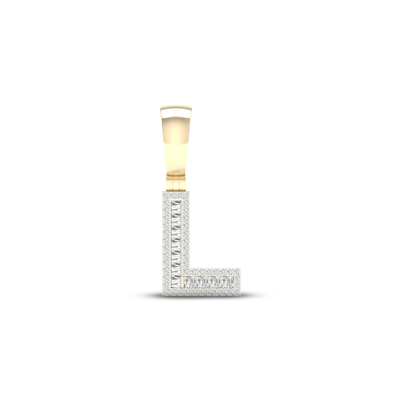 Main Image 1 of Diamond L Initial Charm 1/3 ct tw Baguette & Round-cut 10K Yellow Gold