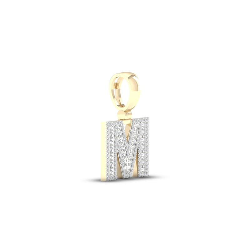 Main Image 2 of Diamond M Initial Charm 3/4 ct tw Baguette & Round-cut 10K Yellow Gold