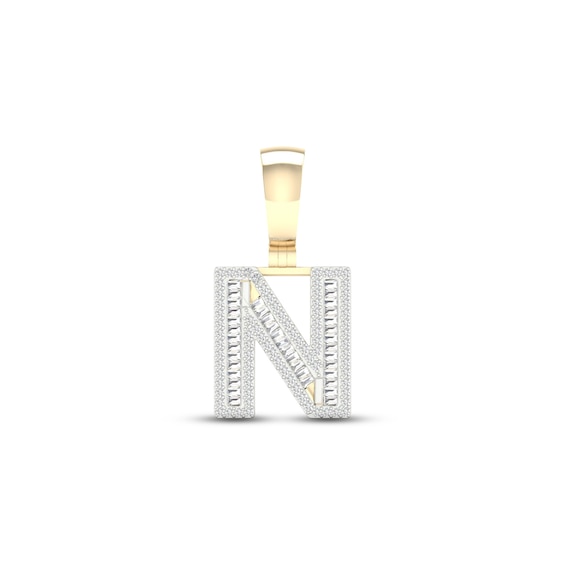 Diamond N Initial Charm 1/2 ct tw Baguette & Round-cut 10K Yellow Gold