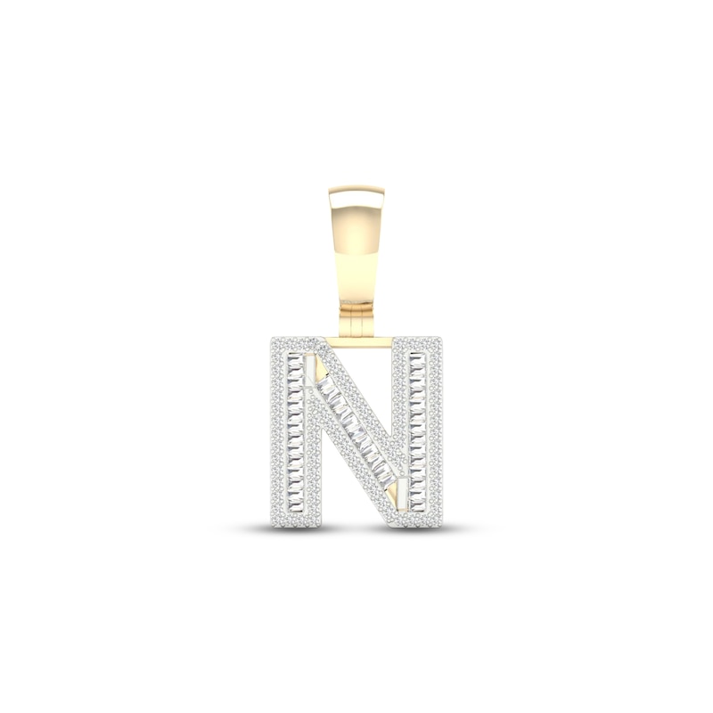 Main Image 1 of Diamond N Initial Charm 1/2 ct tw Baguette & Round-cut 10K Yellow Gold