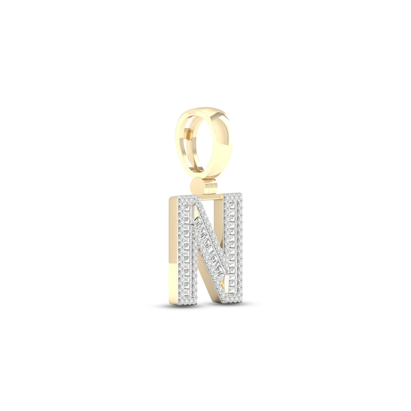 Main Image 2 of Diamond N Initial Charm 1/2 ct tw Baguette & Round-cut 10K Yellow Gold