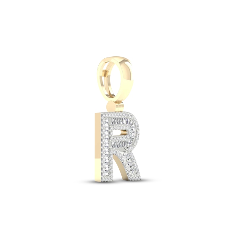 Main Image 2 of Diamond R Initial Charm 1/2 ct tw Baguette & Round-cut 10K Yellow Gold