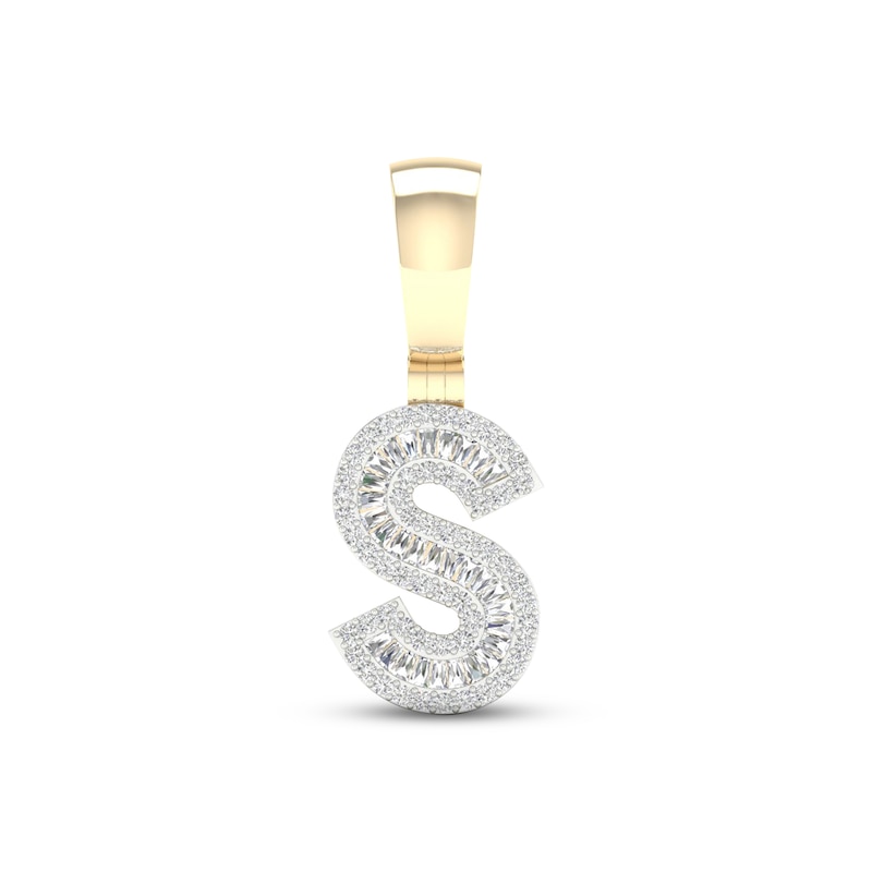 Main Image 1 of Diamond S Initial Charm 3/8 ct tw Baguette & Round-cut 10K Yellow Gold