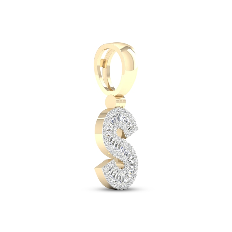 Main Image 2 of Diamond S Initial Charm 3/8 ct tw Baguette & Round-cut 10K Yellow Gold