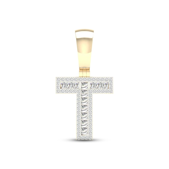 Diamond T Initial Charm 1/3 ct tw Baguette & Round-cut 10K Yellow Gold
