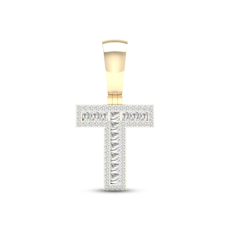 Main Image 1 of Diamond T Initial Charm 1/3 ct tw Baguette & Round-cut 10K Yellow Gold