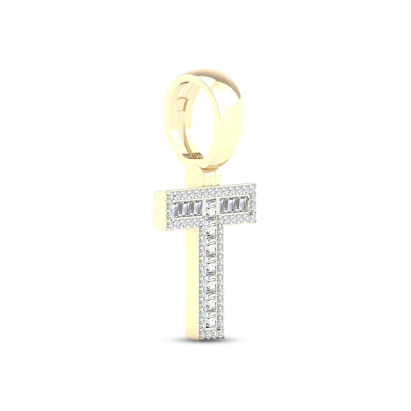 Diamond T Initial Charm 1/3 ct tw Baguette & Round-cut 10K Yellow Gold