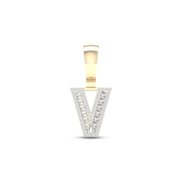 Diamond V Initial Charm 1/3 ct tw Baguette & Round-cut 10K Yellow Gold