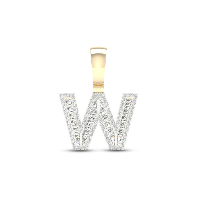 Main Image 1 of Diamond W Initial Charm 5/8 ct tw Baguette & Round-cut 10K Yellow Gold