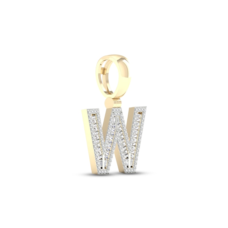 Main Image 2 of Diamond W Initial Charm 5/8 ct tw Baguette & Round-cut 10K Yellow Gold
