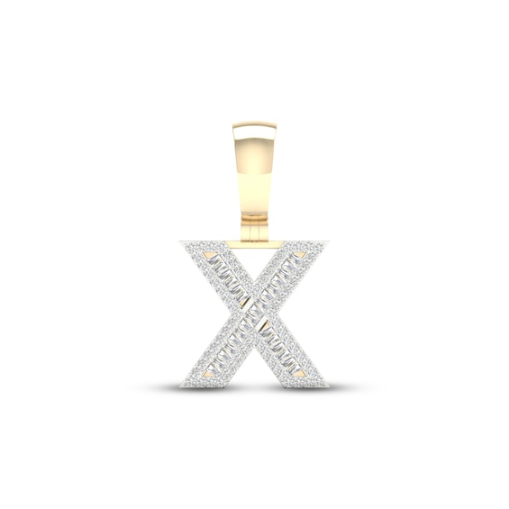 Diamond X Initial Charm 3/8 ct tw Baguette & Round-cut 10K Yellow Gold