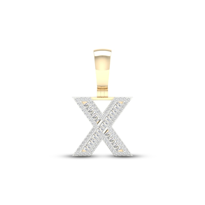 Main Image 1 of Diamond X Initial Charm 3/8 ct tw Baguette & Round-cut 10K Yellow Gold