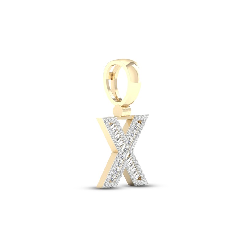 Main Image 2 of Diamond X Initial Charm 3/8 ct tw Baguette & Round-cut 10K Yellow Gold