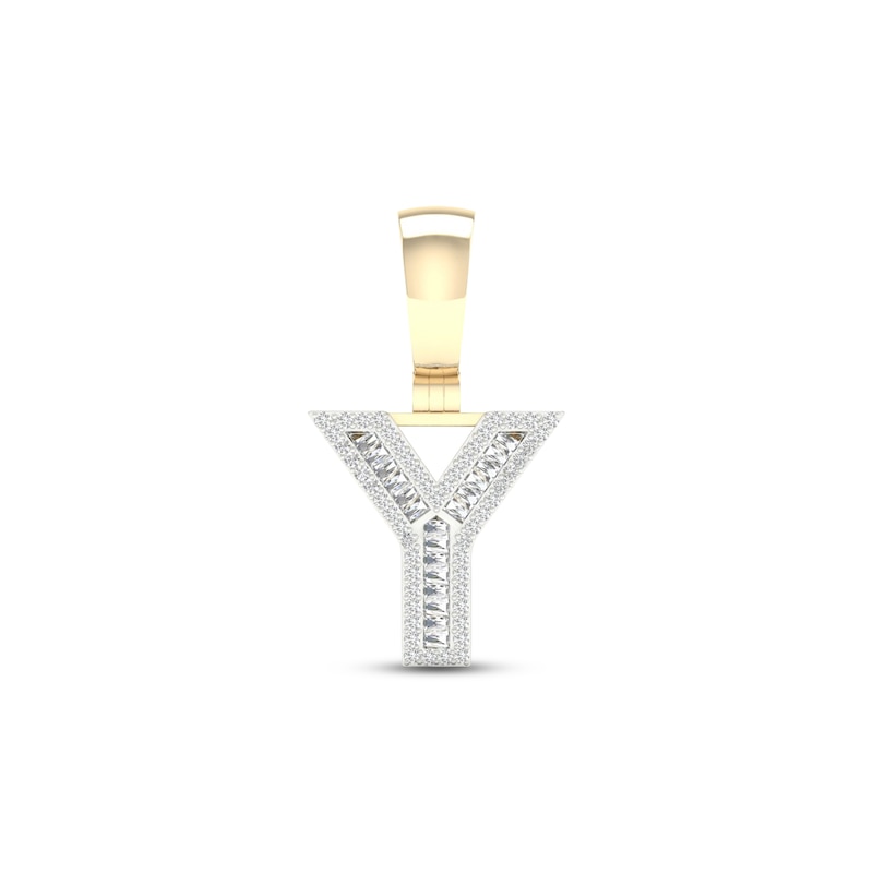 Main Image 1 of Diamond Y Initial Charm 1/3 ct tw Baguette & Round-cut 10K Yellow Gold