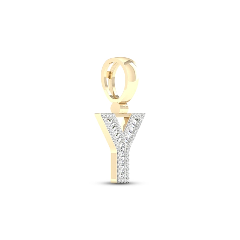 Main Image 2 of Diamond Y Initial Charm 1/3 ct tw Baguette & Round-cut 10K Yellow Gold