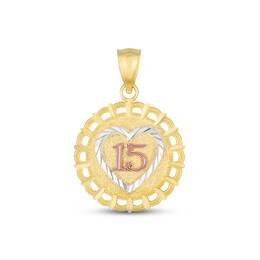 Quinceañera Circle Heart Charm 14K Two-Tone Gold
