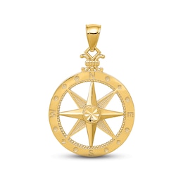 Men's Diamond-cut Polished Compass Charm 14K Yellow Gold