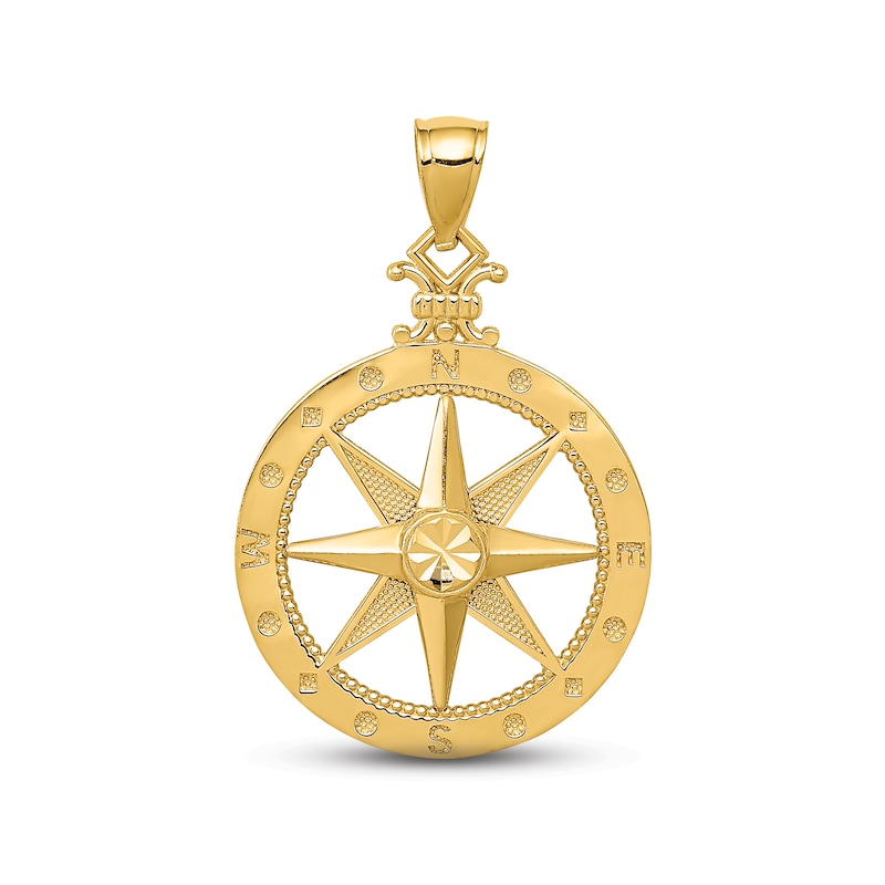 Finest Gold 14K Yellow Gold Diamond-Cut Compass Pendant