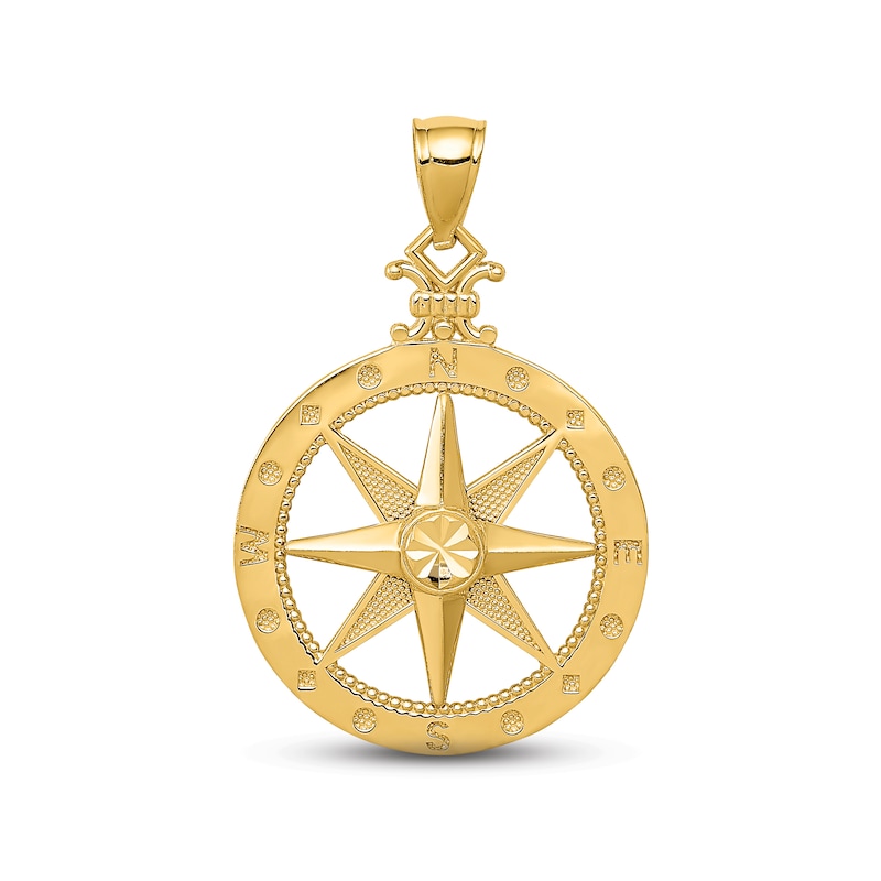 Main Image 1 of Men's Diamond-cut Polished Compass Charm 14K Yellow Gold