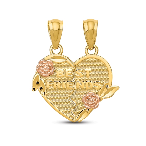 "Best Friends" Heart Charms 14K Two-Tone Gold