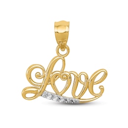 Diamond-cut "Love" Charm 14K Yellow Gold