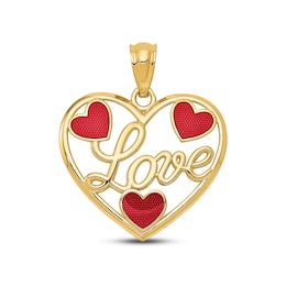 &quot;Love&quot; Heart Charm 14K Yellow Gold & Red Enamel