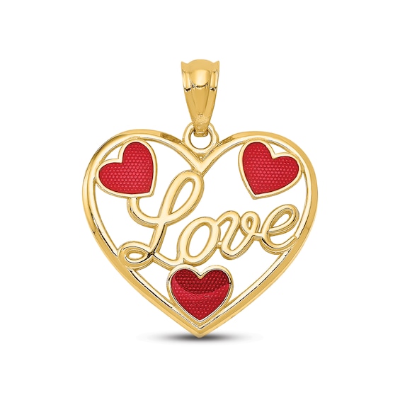 "Love" Heart Charm 14K Yellow Gold & Red Enamel