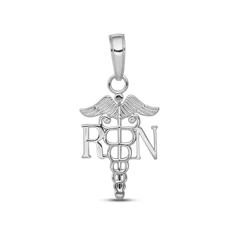 "RN" Caduceus Charm 14K White Gold